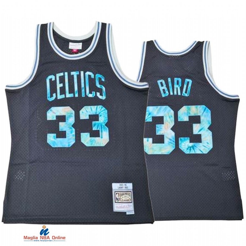 Maglia NBA Boston Celtics NO.33 Larry Bird Tie Dye Logo Nero Hardwood Classics