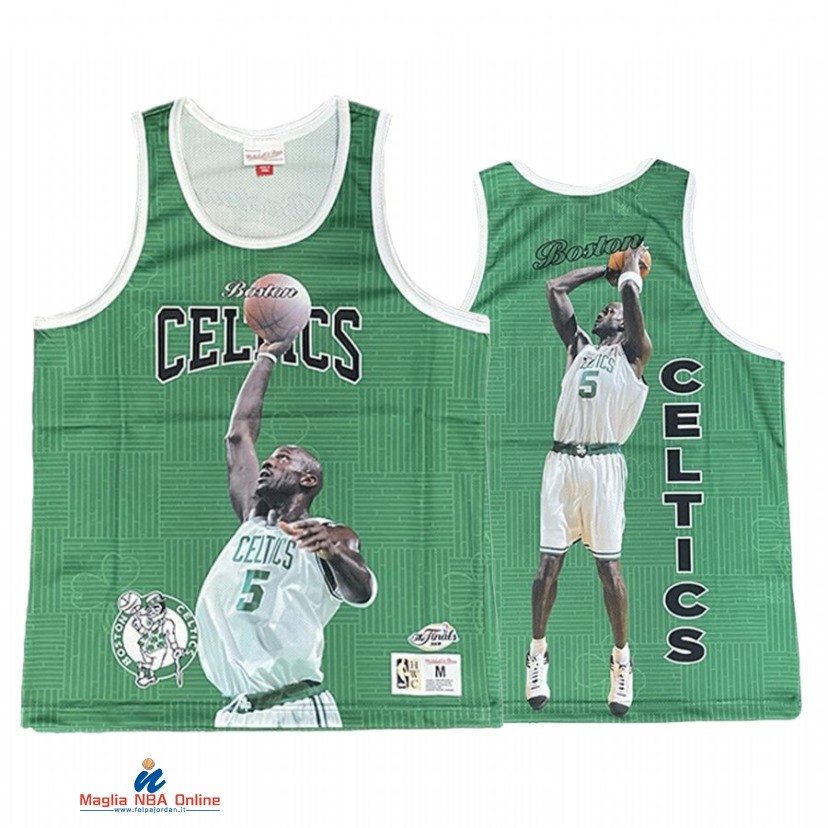 Maglia NBA Boston Celtics NO.5 Kevin Garnett Legendary Figure Verde Throwback Hardwood Classics