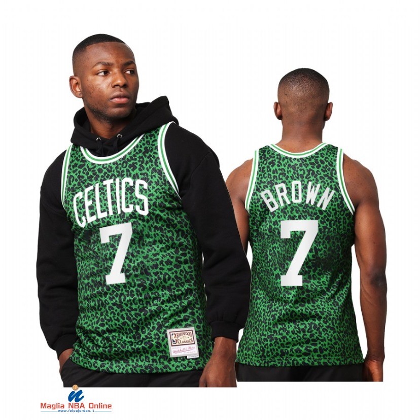 Maglia NBA Boston Celtics NO.7 Jaylen Brown Wild Life Verde Hardwood Classics