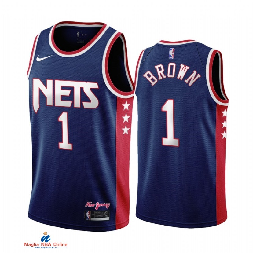 Maglia NBA Brooklyn Nets NO.1 Bruce Brown Marino Città Throwback 2021-22