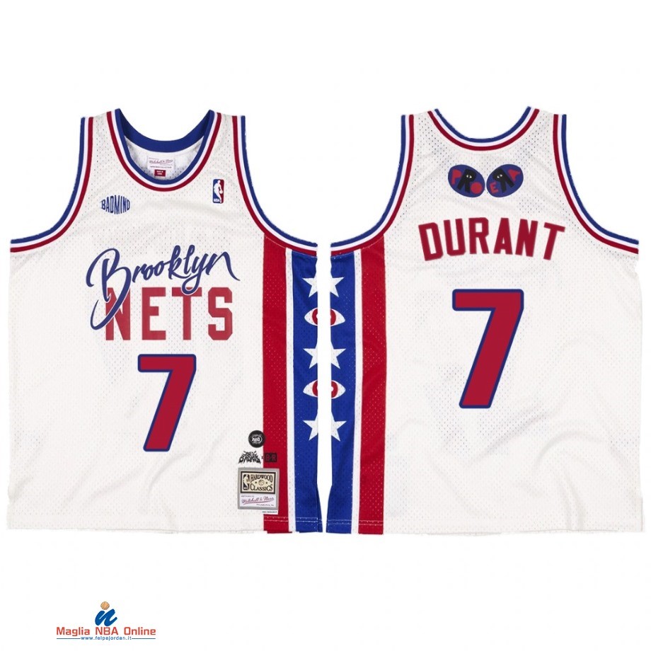 Maglia NBA Brooklyn Nets NO.7 Kevin Durant BR Remix Bianco Hardwood Classics 2021-22