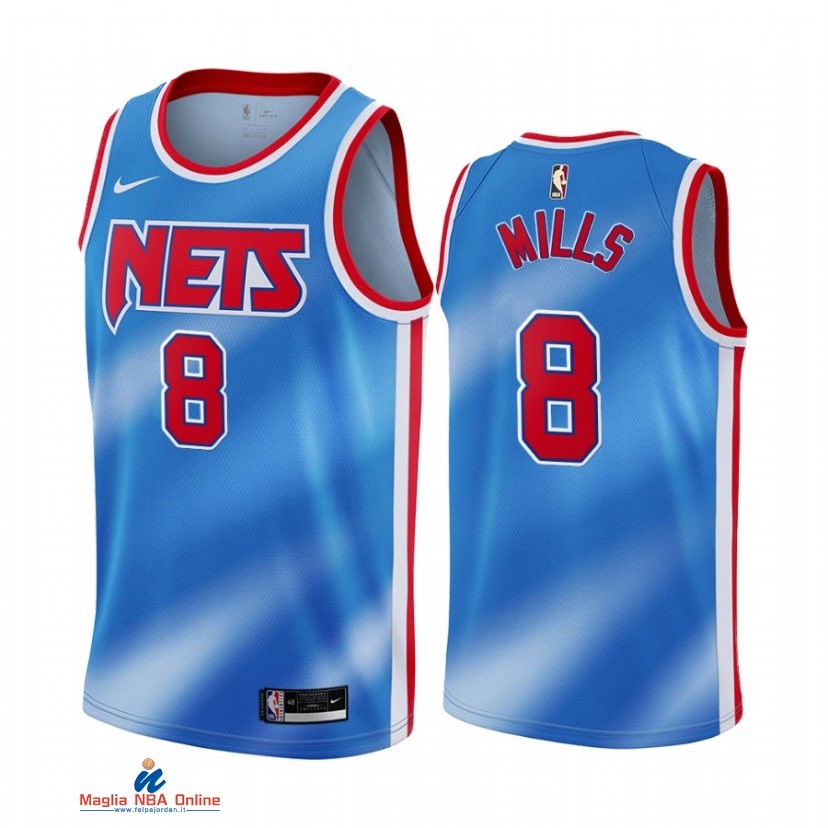 Maglia NBA Brooklyn Nets NO.8 Patrick Mills Blu Hardwood Classics 2021-22