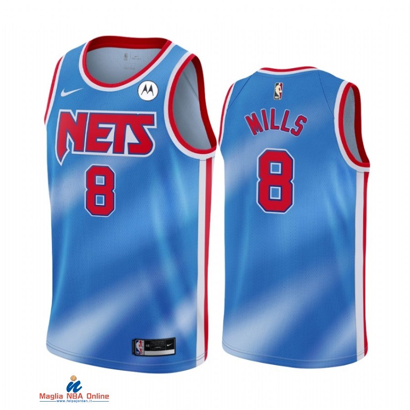 Maglia NBA Brooklyn Nets NO.8 Patty Mills Blu Hardwood Classics 2021-22