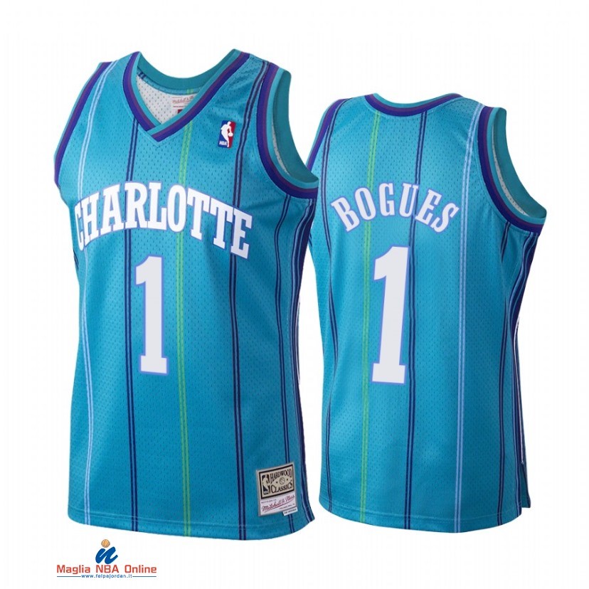 Maglia NBA Charlotte Hornets NO.1 Tyrone Bogues Teal Hardwood Classics 1999-00