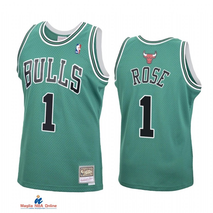 Maglia NBA Chicago Bulls NO.1 Derrick Rose St. Patrick Verde Hardwood Classics