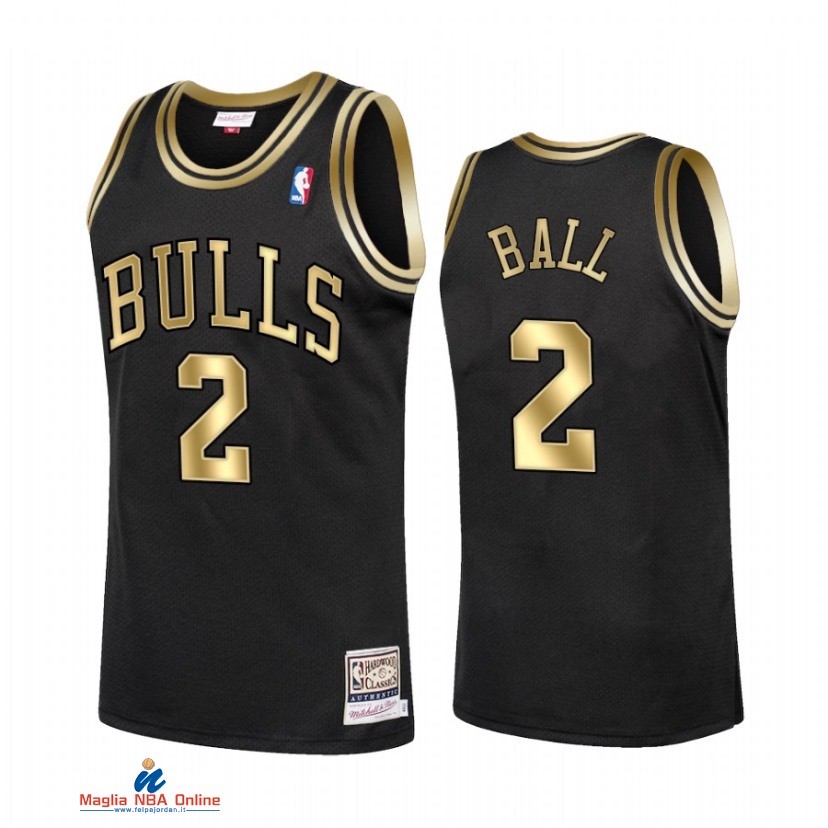 Maglia NBA Chicago Bulls NO.2 Lonzo Ball Nero Oro Hardwood Classics