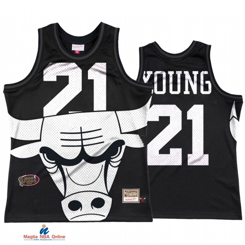 Maglia NBA Chicago Bulls NO.21 Thaddeus Young Big Face 3.0 Nero Hardwood Classics