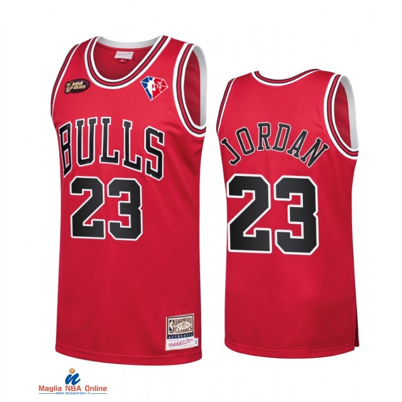 Maglia NBA Chicago Bulls NO.23 Michael Jordan 75th Anniversary Rosso Hardwood Classics