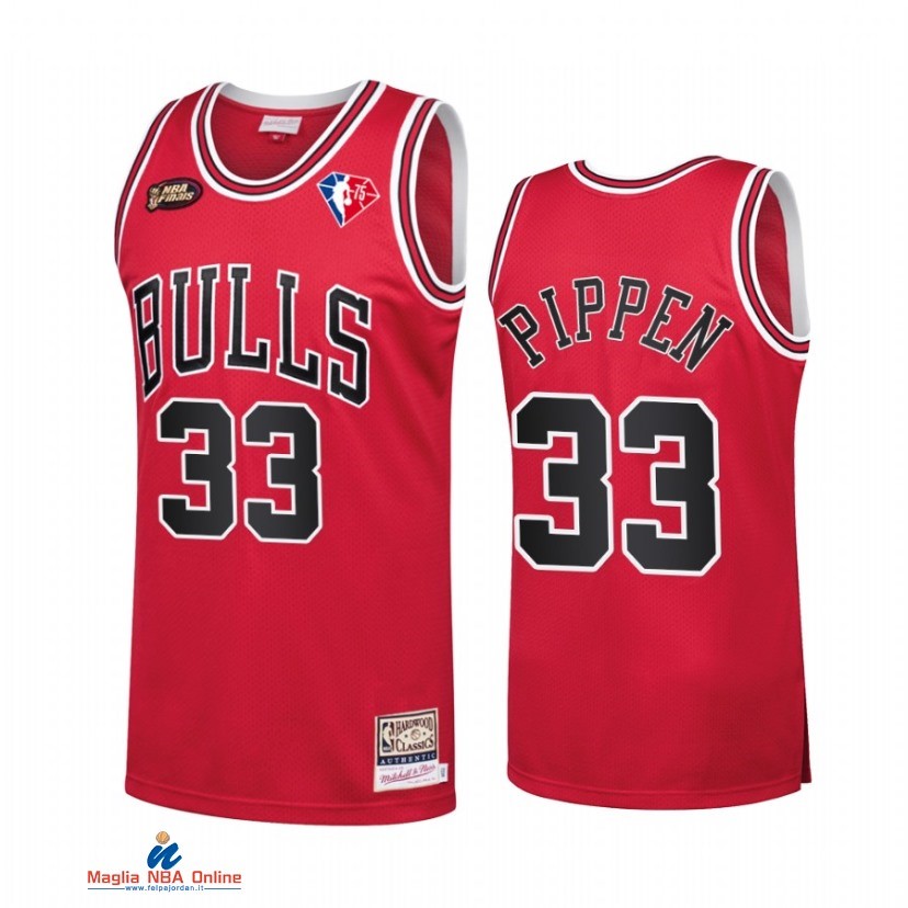 Maglia NBA Chicago Bulls NO.33 Scottie Pippen 75th Anniversary Rosso Hardwood Classics
