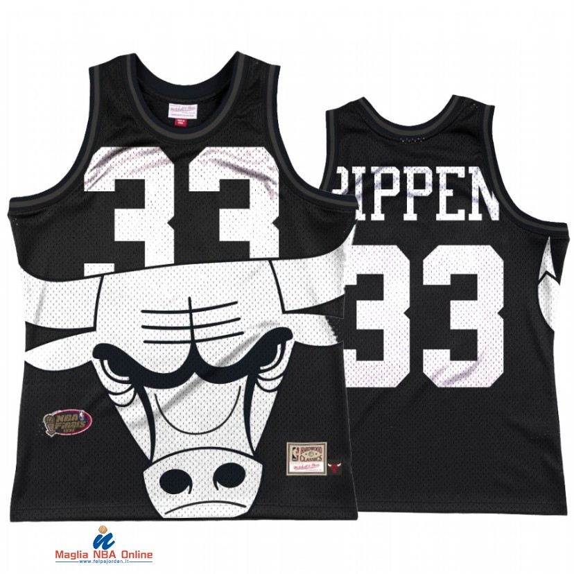 Maglia NBA Chicago Bulls NO.33 Scottie Pippen Big Face 3.0 Nero Hardwood Classics