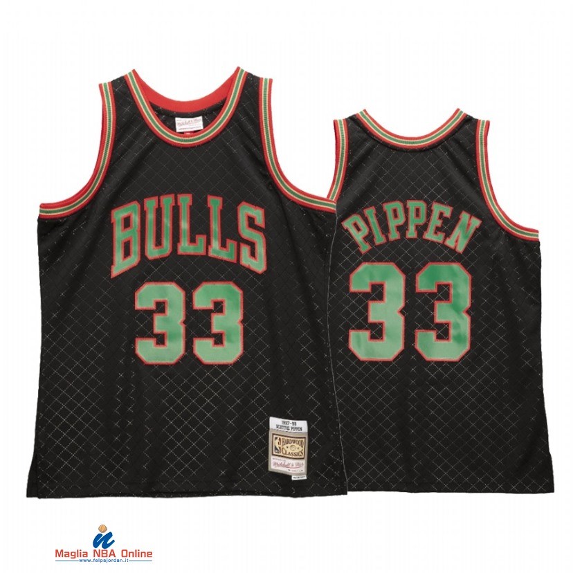 Maglia NBA Chicago Bulls NO.33 Scottie Pippen Neapolitan Nero Hardwood Classics