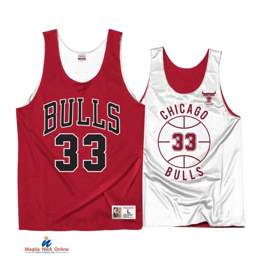 Maglia NBA Chicago Bulls NO.33 Scottie Pippen Reversible Rosso Bianco Hardwood Classics