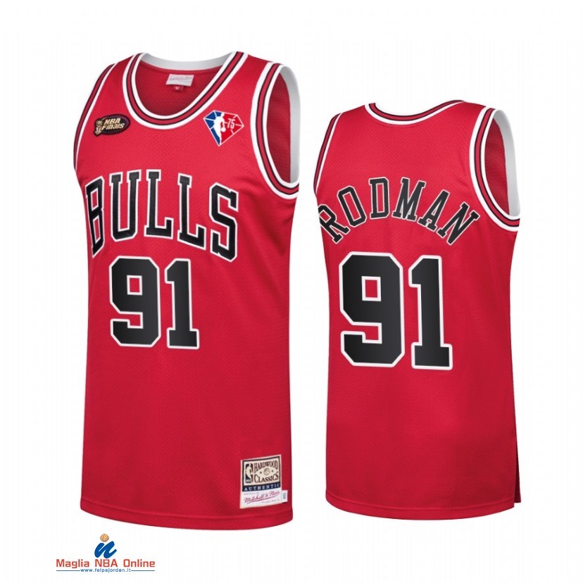 Maglia NBA Chicago Bulls NO.91 Dennis Rodman 75th Anniversary Rosso Hardwood Classics