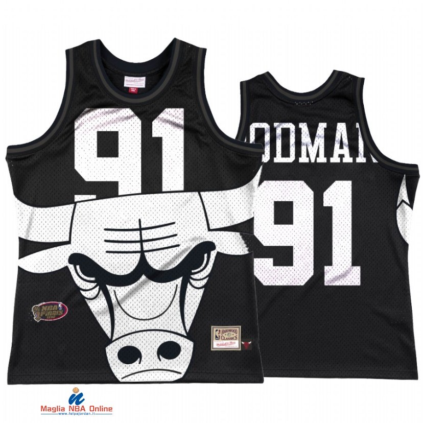 Maglia NBA Chicago Bulls NO.91 Dennis Rodman Big Face 3.0 Nero Hardwood Classics