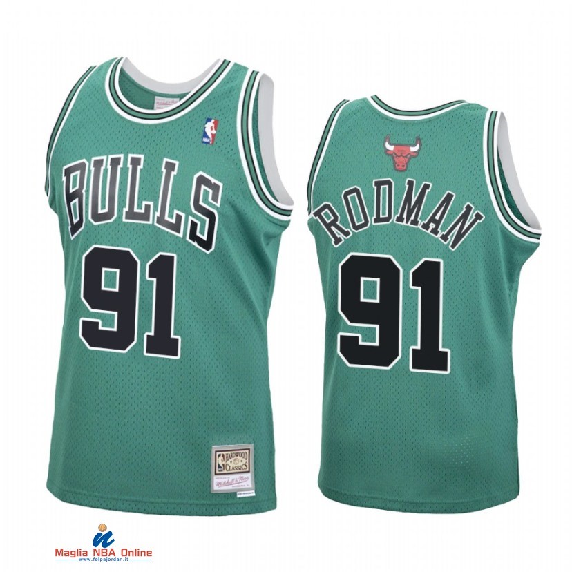 Maglia NBA Chicago Bulls NO.91 Dennis Rodman Big Face 3.0 Verde Hardwood Classics