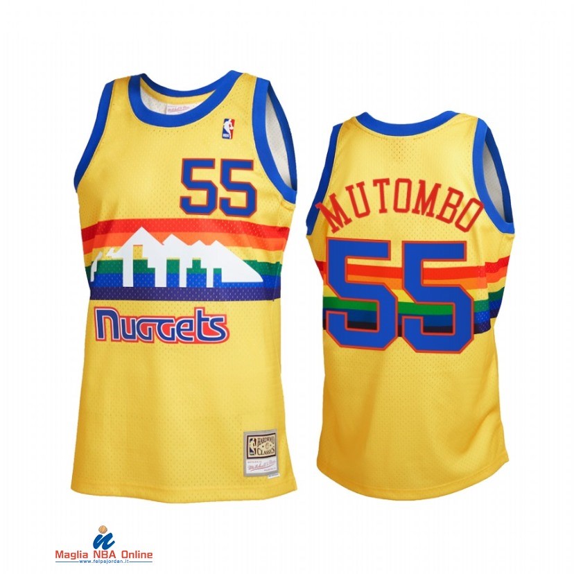 Maglia NBA Denver Nuggets NO.55 Dikembe Mutombo Reload 2.0 Oro Hardwood Classics 2021