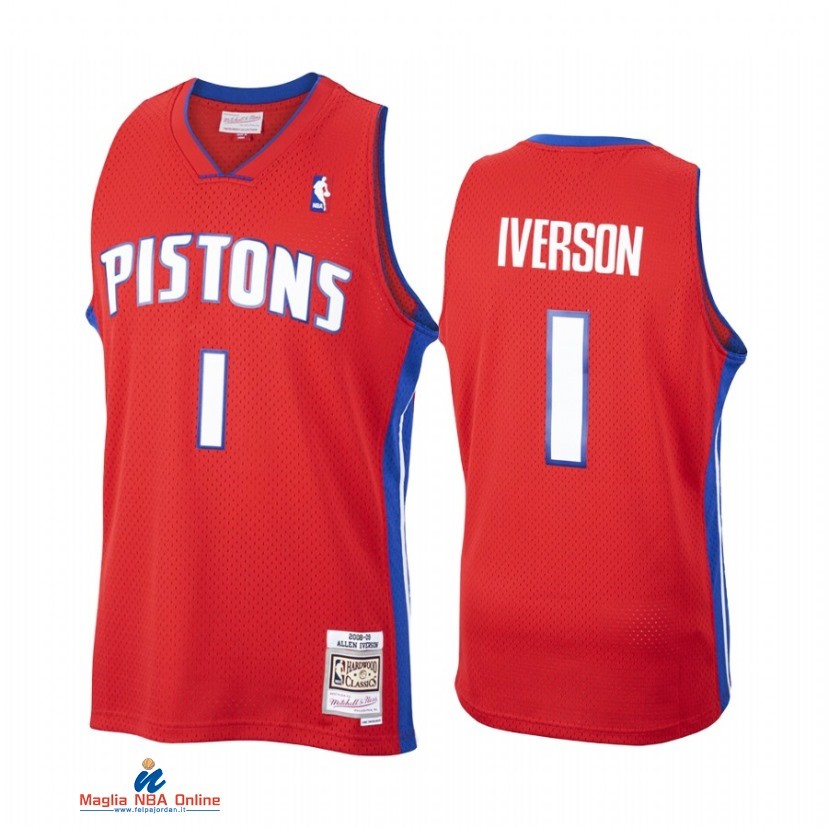 Maglia NBA Detroit Pistons NO.1 Allen Iverson Rosso Hardwood Classics 2008-09