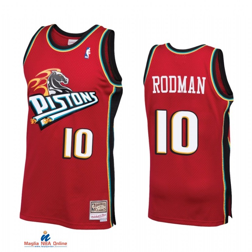 Maglia NBA Detroit Pistons NO.10 Dennis Rodman Rosso Throwback 2021