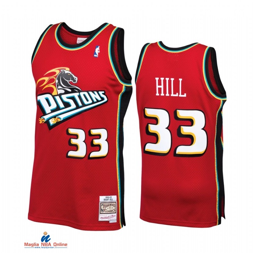 Maglia NBA Detroit Pistons NO.33 Grant Hill Rosso Throwback 2021