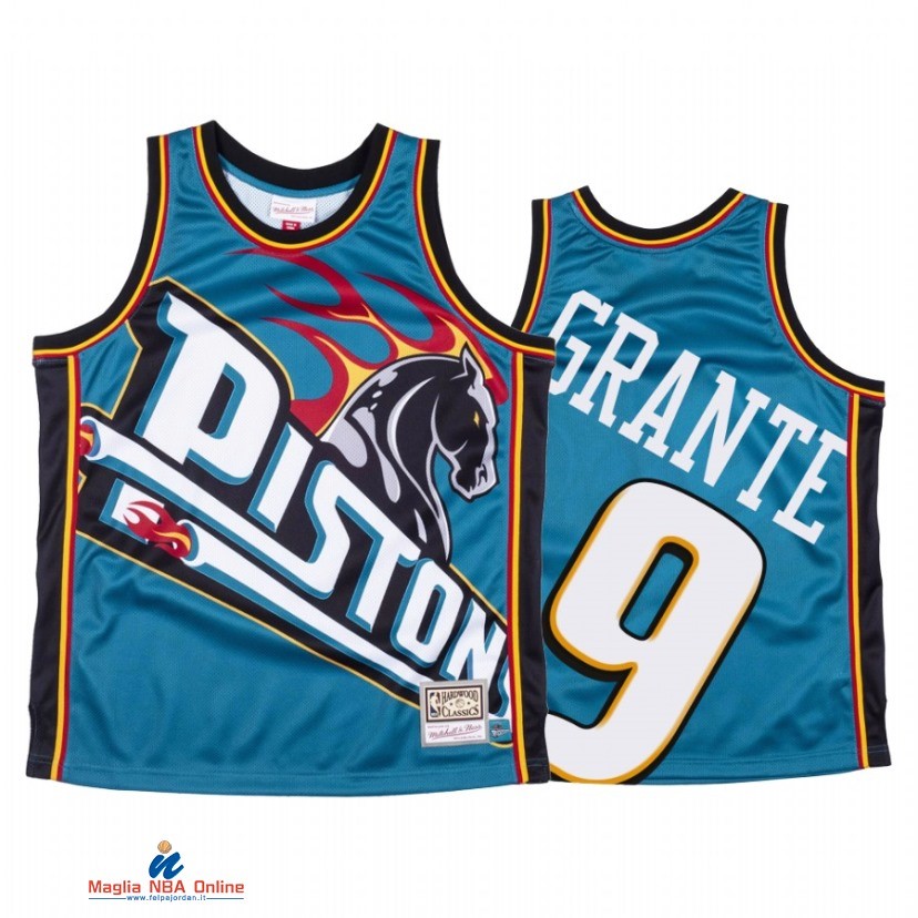 Maglia NBA Detroit Pistons NO.9 Jerami Grant Big Face Blu Hardwood Classics 2021
