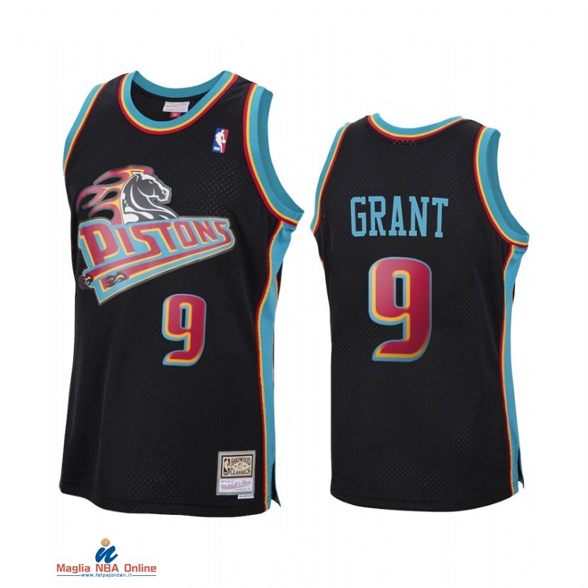 Maglia NBA Detroit Pistons NO.9 Jerami Grant Nero Rosso Hardwood Classics 2021