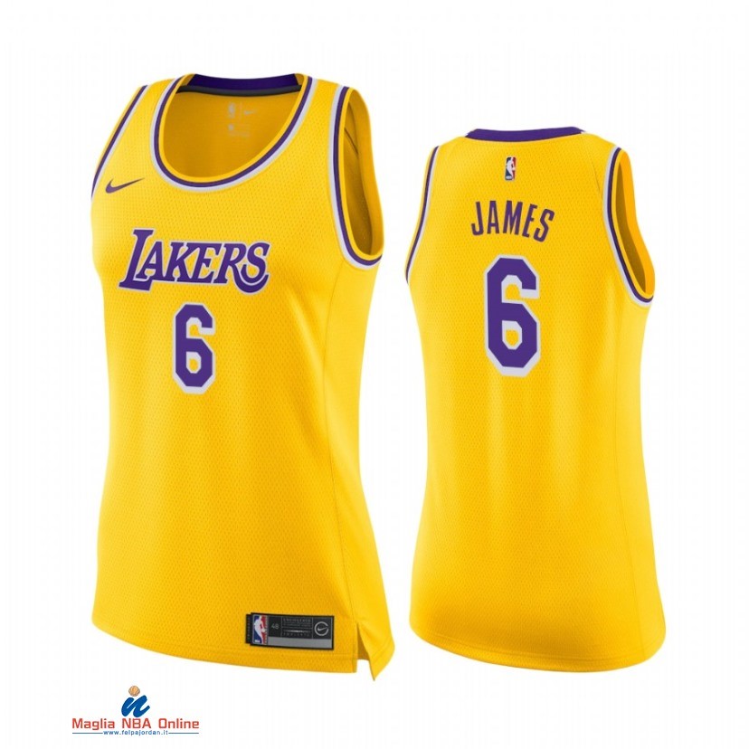 Maglia NBA Donna Los Angeles Lakers NO.6 LeBron James Giallo Icon 2021-22