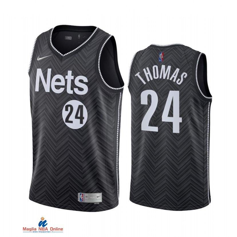 Maglia NBA Earned Edition Brooklyn Nets NO.24 Cameron Thomas Nero 2021-22