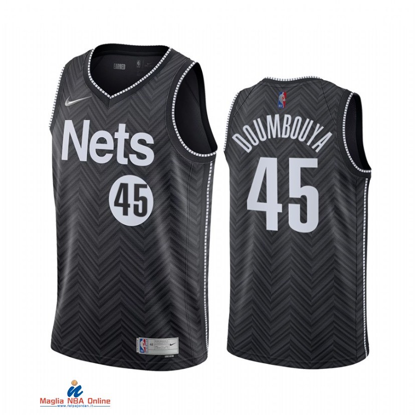 Maglia NBA Earned Edition Brooklyn Nets NO.45 Sekou Doumbouya Nero 2021-22