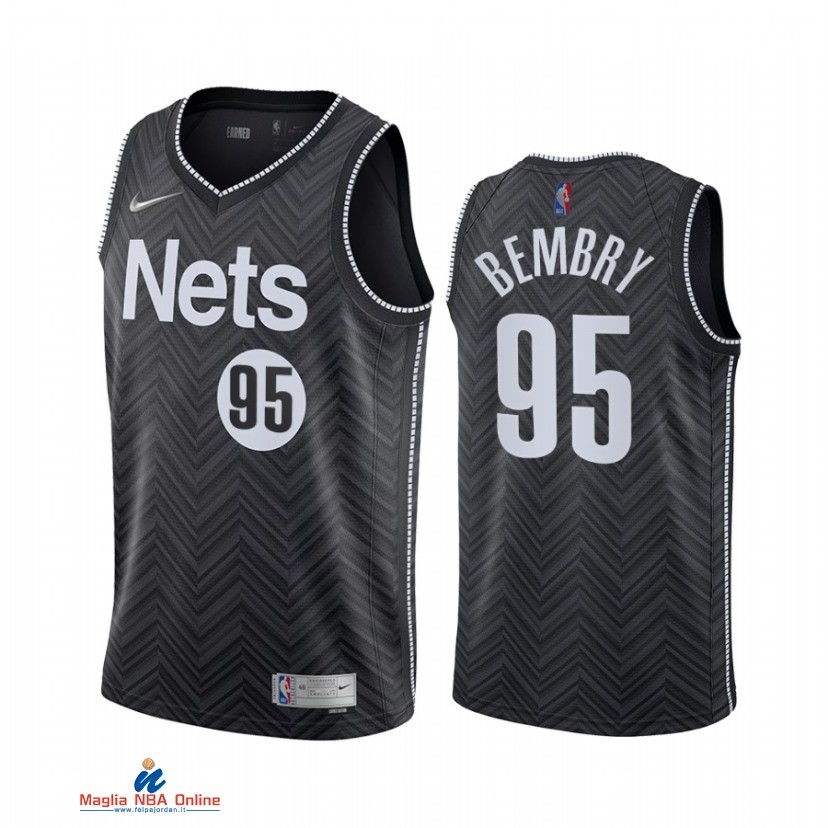 Maglia NBA Earned Edition Brooklyn Nets NO.95 Deandre' Bembry Nero 2021-22