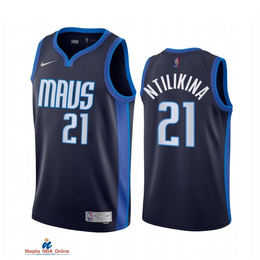 Maglia NBA Earned Edition Dallas Mavericks NO.21 Frank Ntilikina Marino 2021-22