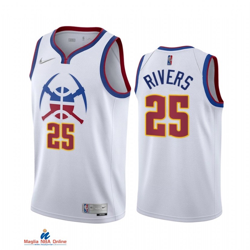 Maglia NBA Earned Edition Denver Nuggets NO.25 Austin Rivers Bianco 2021-22