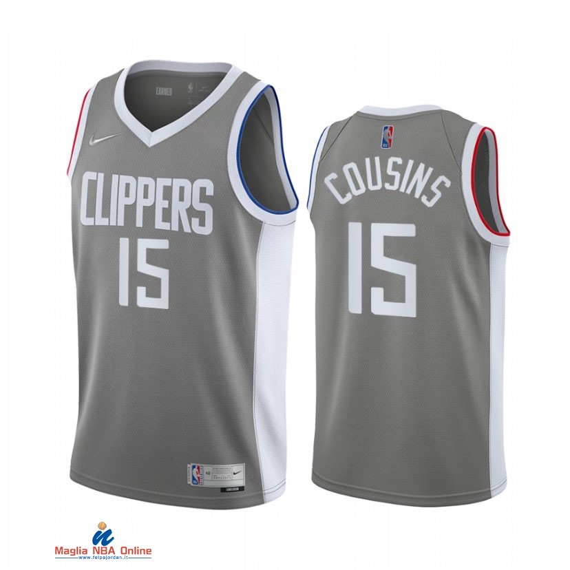 Maglia NBA Earned Edition Los Angeles Clippers NO.15 DeMarcus Cousins Grigio 2021-22