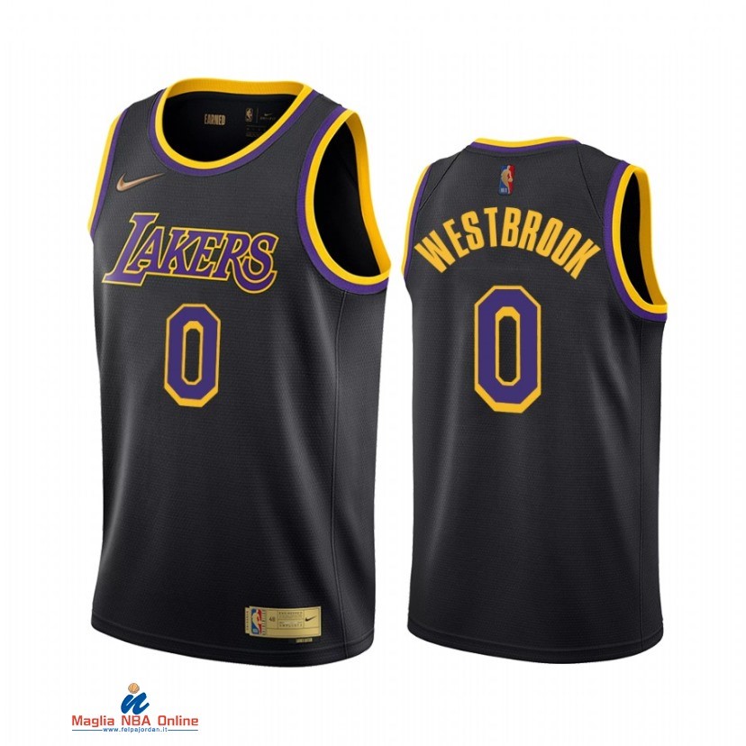 Maglia NBA Earned Edition Los Angeles Lakers NO.0 Russell Westbrook Nero 2021