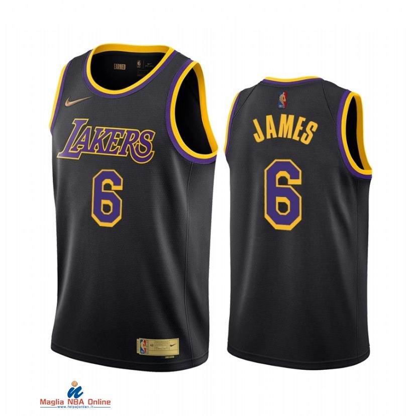 Maglia NBA Earned Edition Los Angeles Lakers NO.6 LeBron James Nero 2021-22