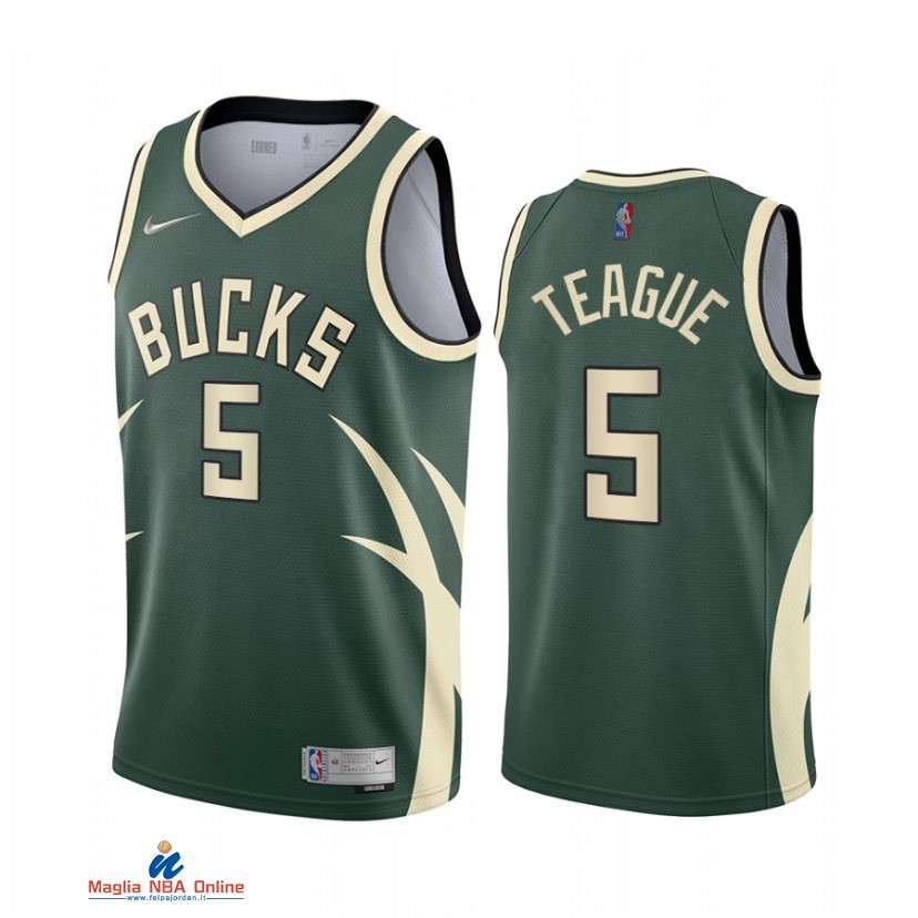 Maglia NBA Earned Edition Milwaukee Bucks NO.5 Jeff Teague Verde 2021-22