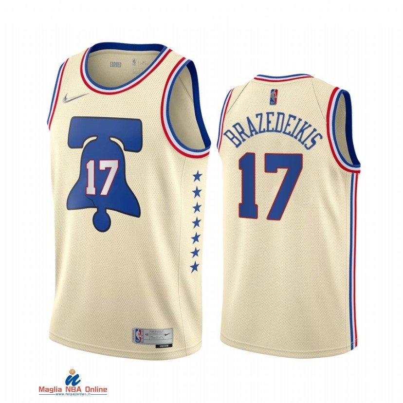 Maglia NBA Earned Edition Philadelphia 76ers NO.17 Ignas Brazedeikis Crema 2021-22