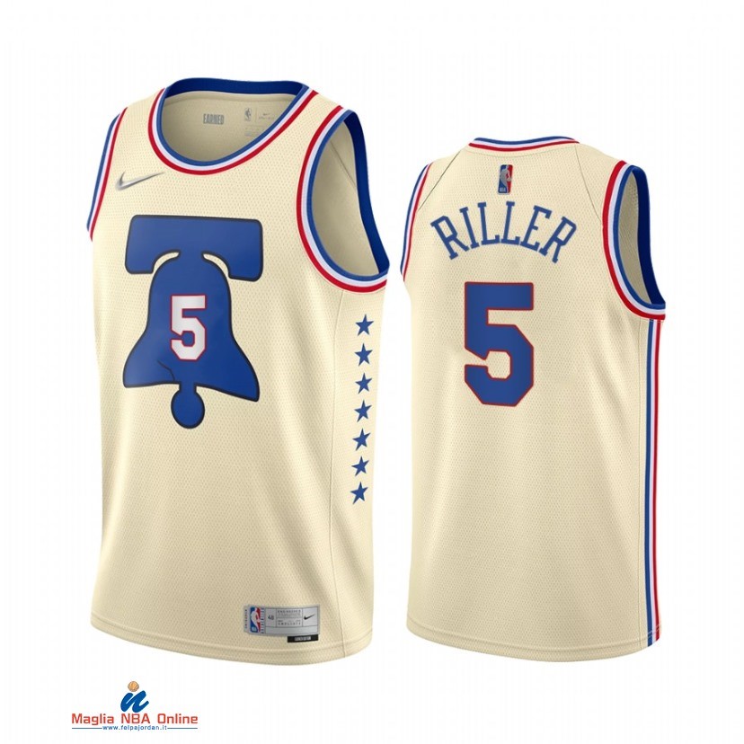 Maglia NBA Earned Edition Philadelphia 76ers NO.5 Grant Riller Crema 2021-22