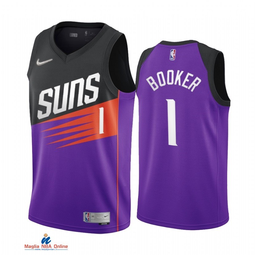 Maglia NBA Earned Edition Phoenix Suns NO.1 Devin Booker Porpora 2021-22