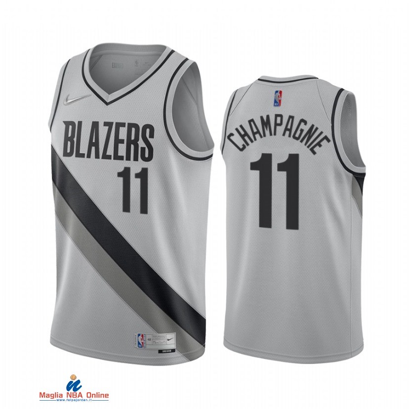 Maglia NBA Earned Edition Portland Trail Blazers NO.11 Justin Champagnie Grigio 2021-22