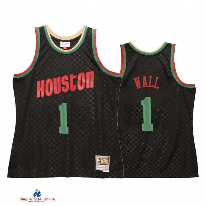 Maglia NBA Houston Rockets NO.1 John Wall Nero Hardwood Classics 2021
