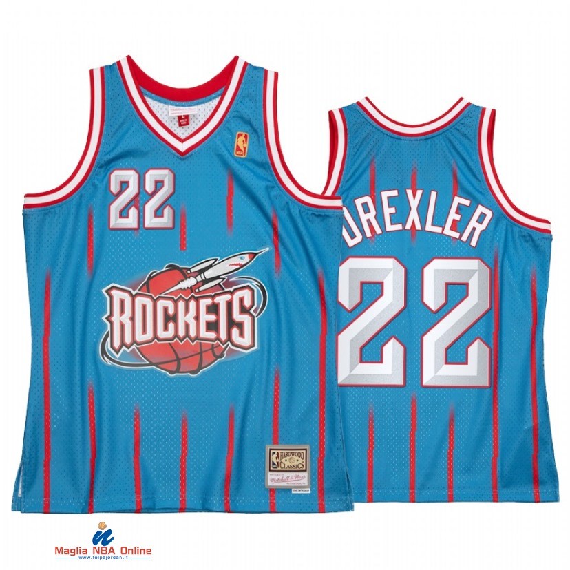 Maglia NBA Houston Rockets NO.22 Clyde Drexler Reload 2.0 Blu Hardwood Classics