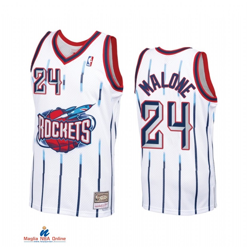 Maglia NBA Houston Rockets NO.24 Moses Malone Bianco Hardwood Classics 1998