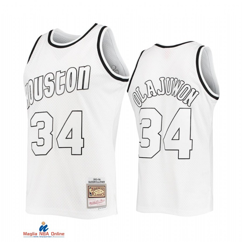 Maglia NBA Houston Rockets NO.34 Hakeem Olajuwon Bianco Hardwood Classic 2021