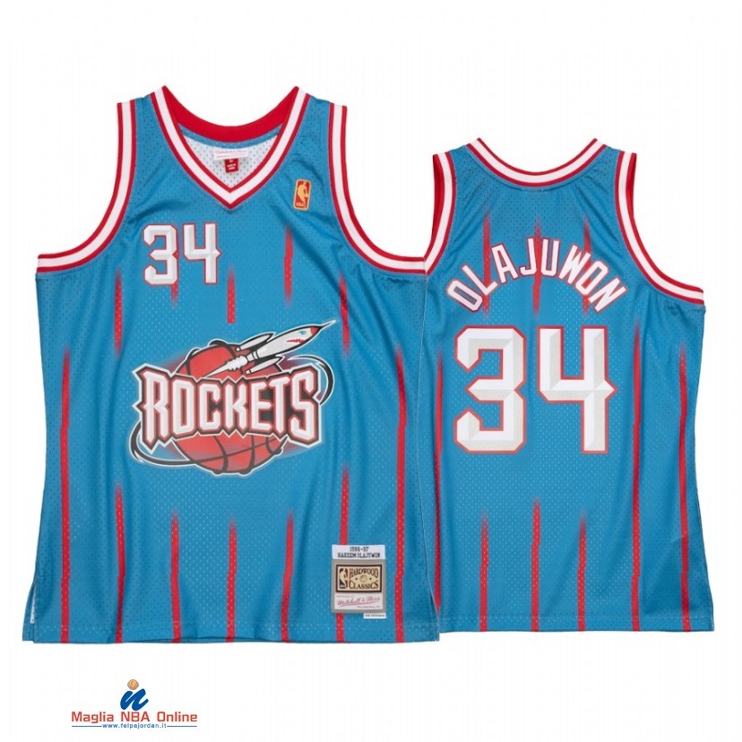 Maglia NBA Houston Rockets NO.34 Hakeem Olajuwon Reload 2.0 Blu Hardwood Classics
