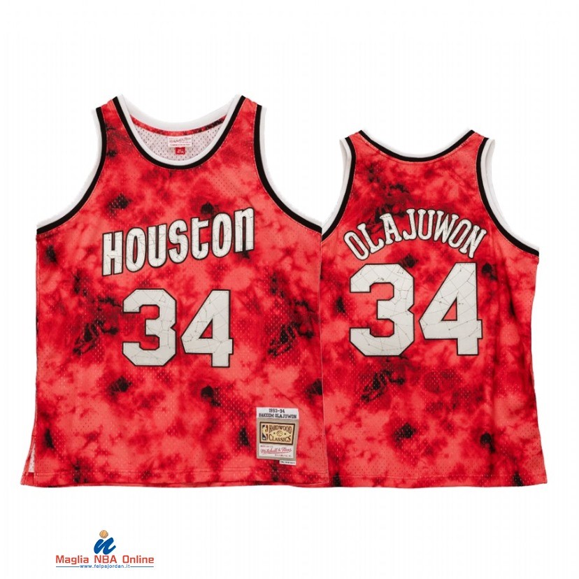 Maglia NBA Houston Rockets NO.34 Hakeem Olajuwon Rosso Hardwood Classics 2021