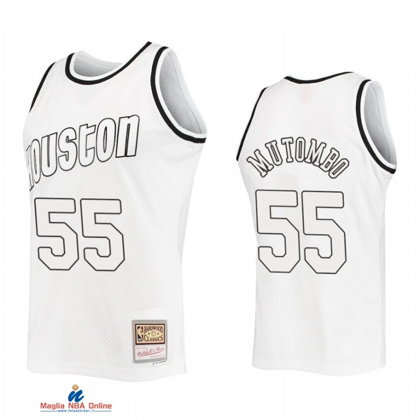 Maglia NBA Houston Rockets NO.55 Dikembe Mutombo Bianco Hardwood Classic 2021