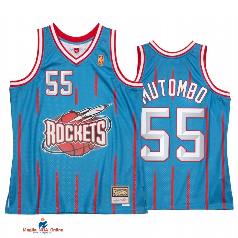Maglia NBA Houston Rockets NO.55 Dikembe Mutombo Reload 2.0 Blu Hardwood Classics