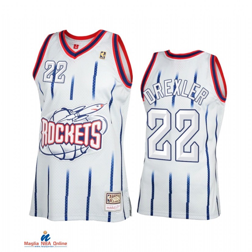 Maglia NBA Huston Rockets NO.22 Clyde Drexler Grigio Throwback 2021