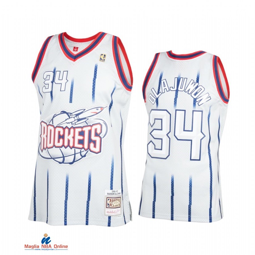 Maglia NBA Huston Rockets NO.34 Hakeem Olajuwon Grigio Throwback 2021