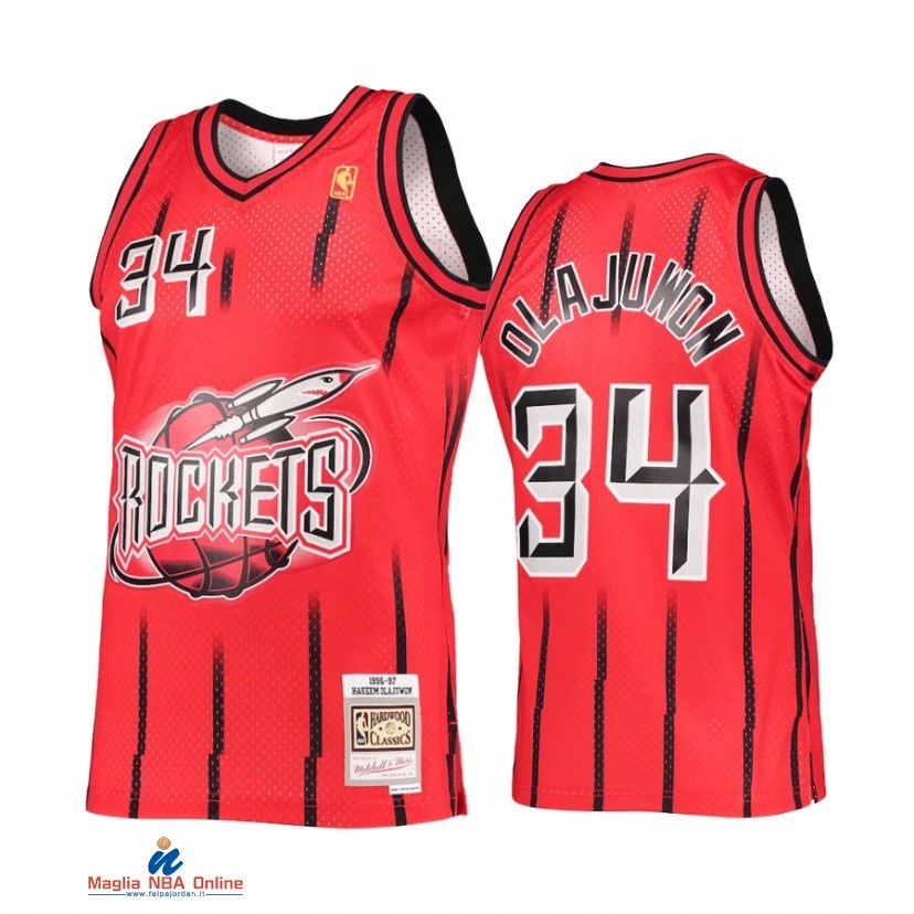 Maglia NBA Huston Rockets NO.34 Hakeem Olajuwon Rosso Throwback 2021-22